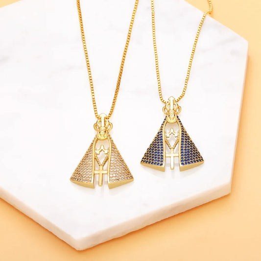 (COMPRE 1 LEVE 2) Colar Nossa Senhora Aparecida - Dupla Face com Manto de Zircônia