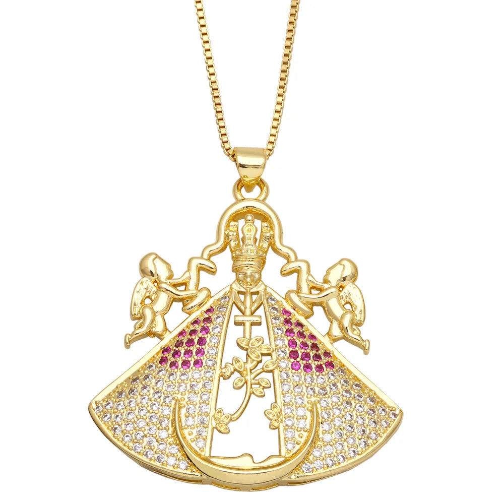 (COMPRE 1 LEVE 2) Colar Nossa Senhora Aparecida - Dupla Face com Manto de Zircônia